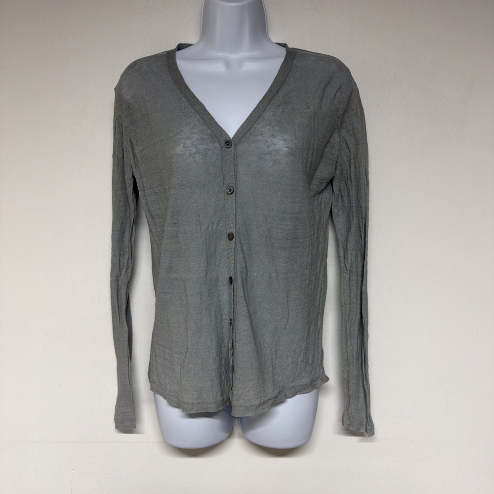 Banana Republic Cardigan Sweater Womens Medium Gray V-Neck Button Linen Blend